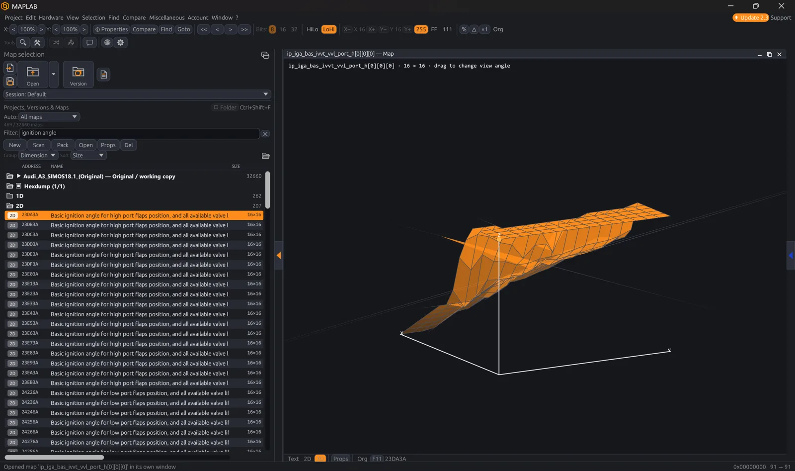 Vue 3D d'une cartographie d'avance dans MAPLAB